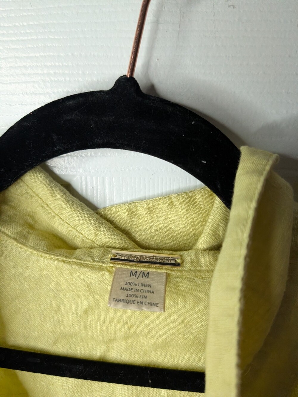 Magaschoni Women Medium 100% Linen Yellow Button Front Shirt Roll Tab Tunic - Picture 5 of 8